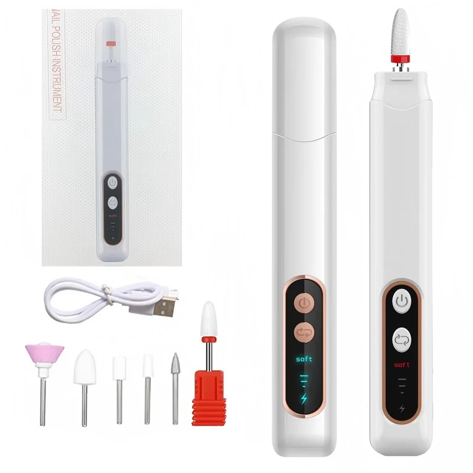 6 in 1 전기 네일 드릴 15000RPM LED 라이트 폴리셔 드릴 비트 포함 전문 네일 그라인딩 연마 각질 제거기