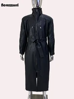 Mauroicardi Sprint Autumn Long Cool Handsome Pu Leather Trench Coat Men Many Zippers Shoulder Pads Luxury European Fashion 2024 2