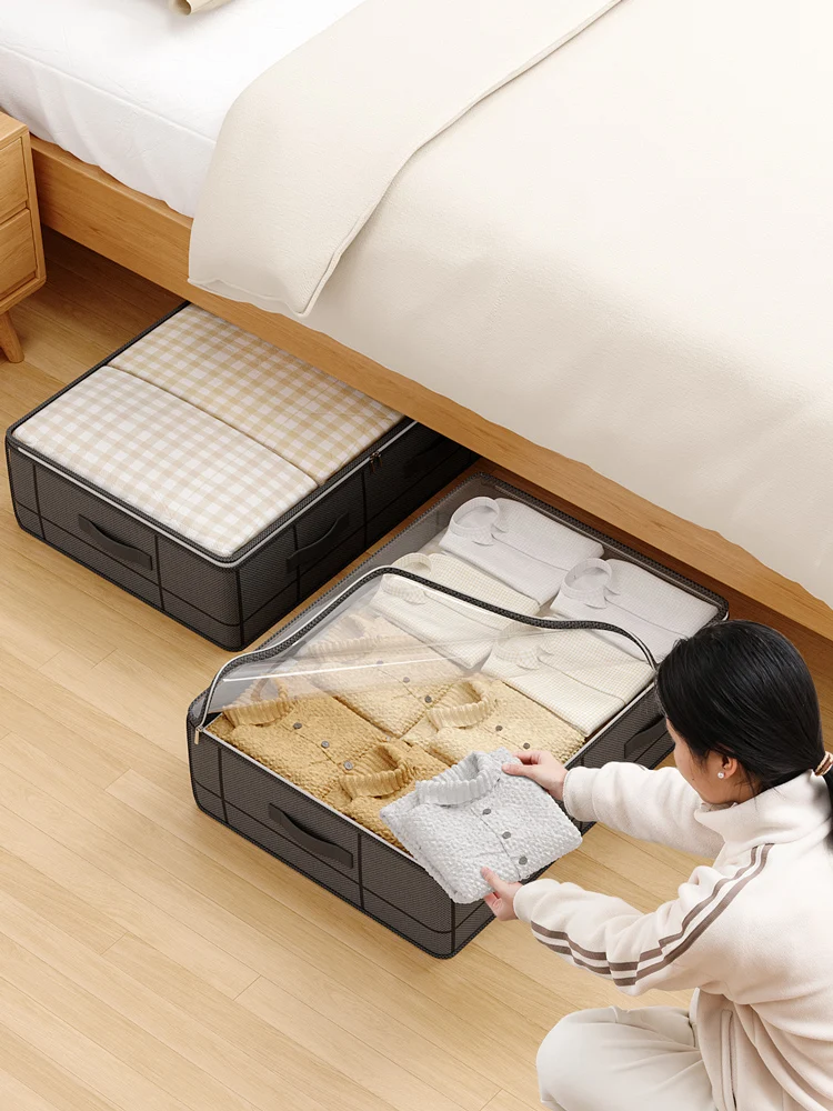 Heavy-duty under-bed storage bag Foldable storage box with large transparent window suitable for closets Dorm bedding clothes 3
