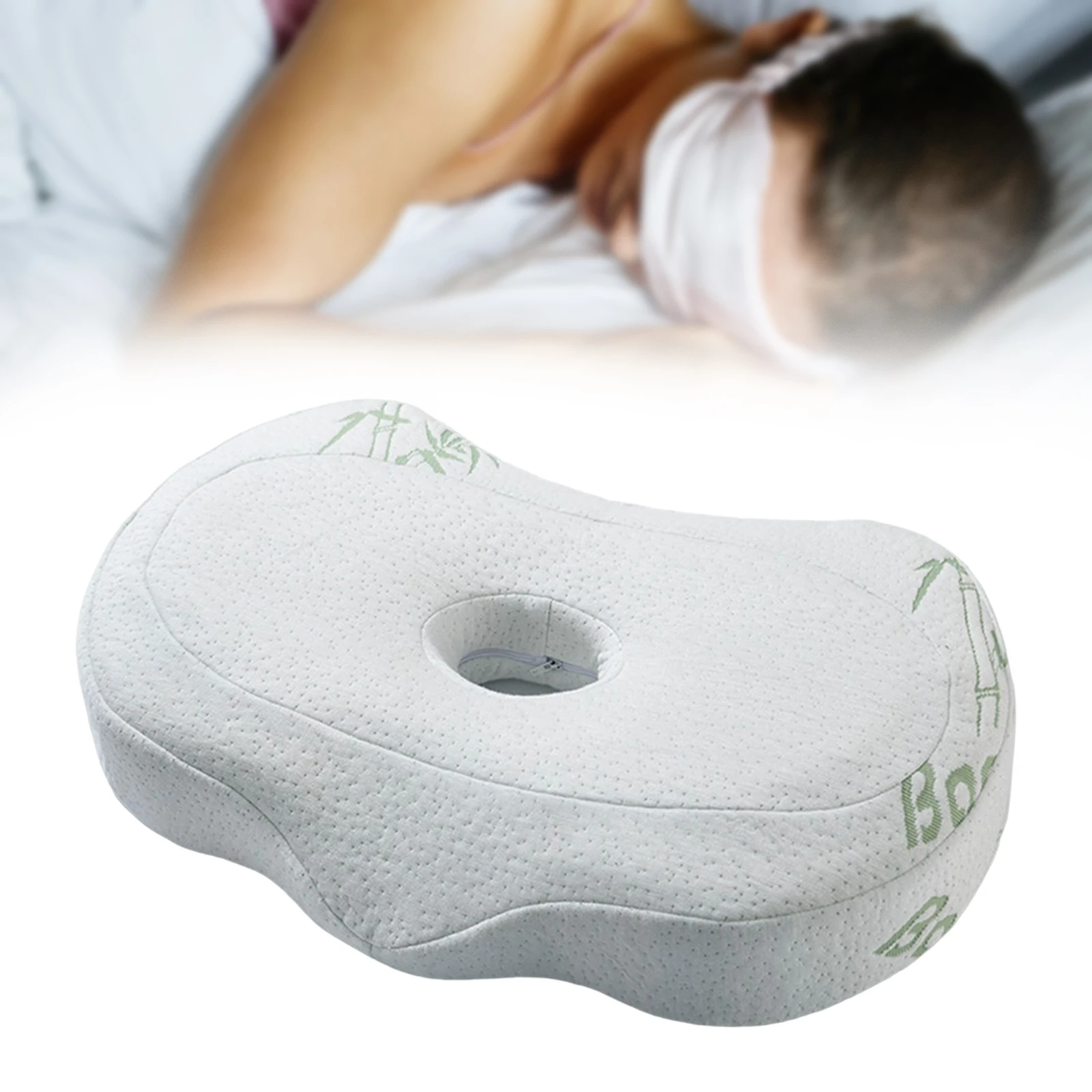 ear Piercing Pillow Breathable Neck Head Support Zipper Hollow Design ear cusion for Camping Traveling Desk Rest Napping 3
