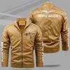 NEW Men's casual PU Leather Winter MOTO guzzi Logo velvet Fashion Motorcycle Zipper Long Sleeve Jacket Outwear Keep Warm Coat 2