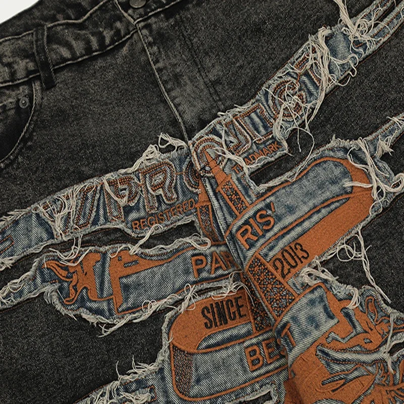 24FW Heavy Fabric Y/PROJECT Jeans Men Women High Street Vintage Washed Black Patch Embroidery Denim Pants Oversized Trousers 6