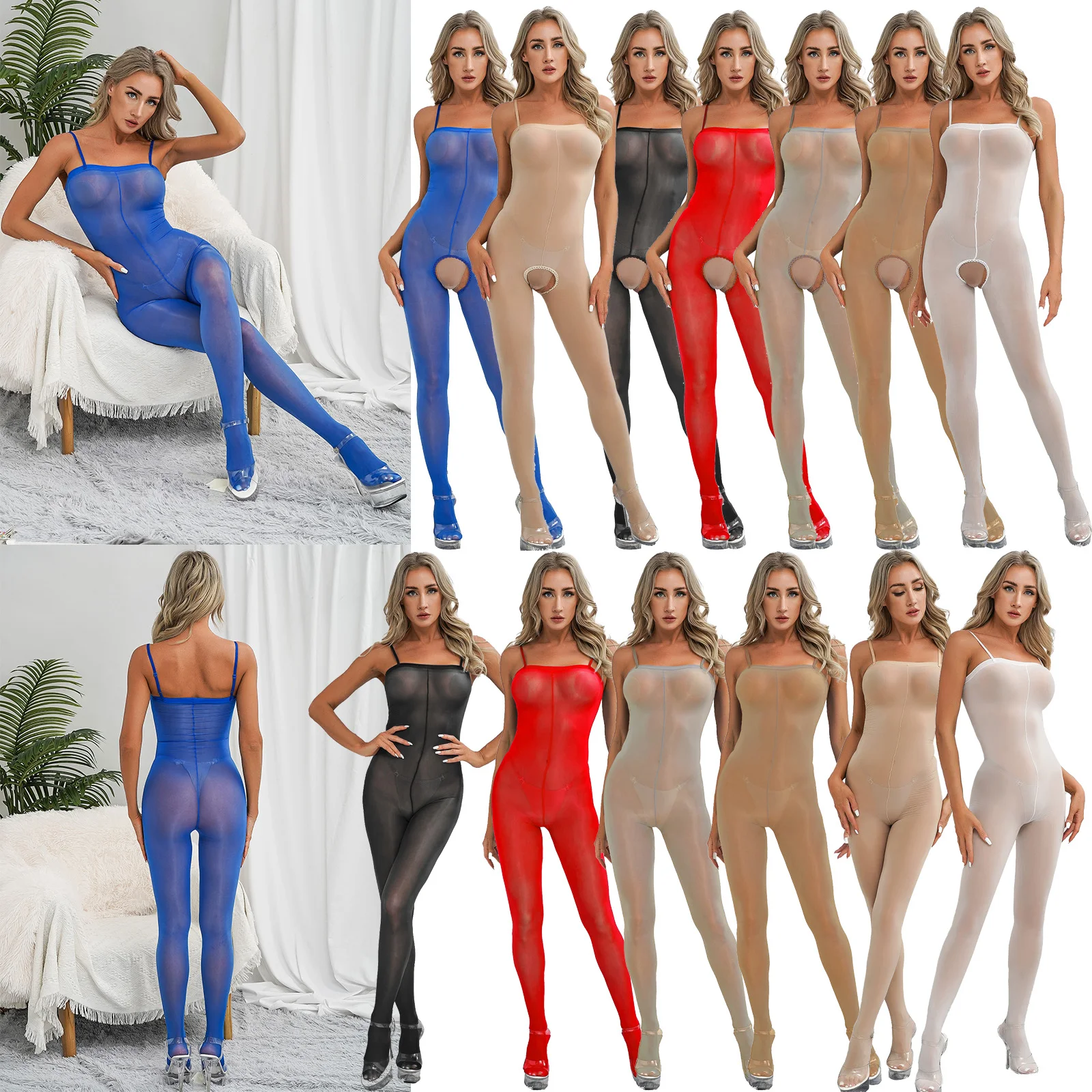 Body da donna Tuta senza cucure Olio lucido Calze lucide