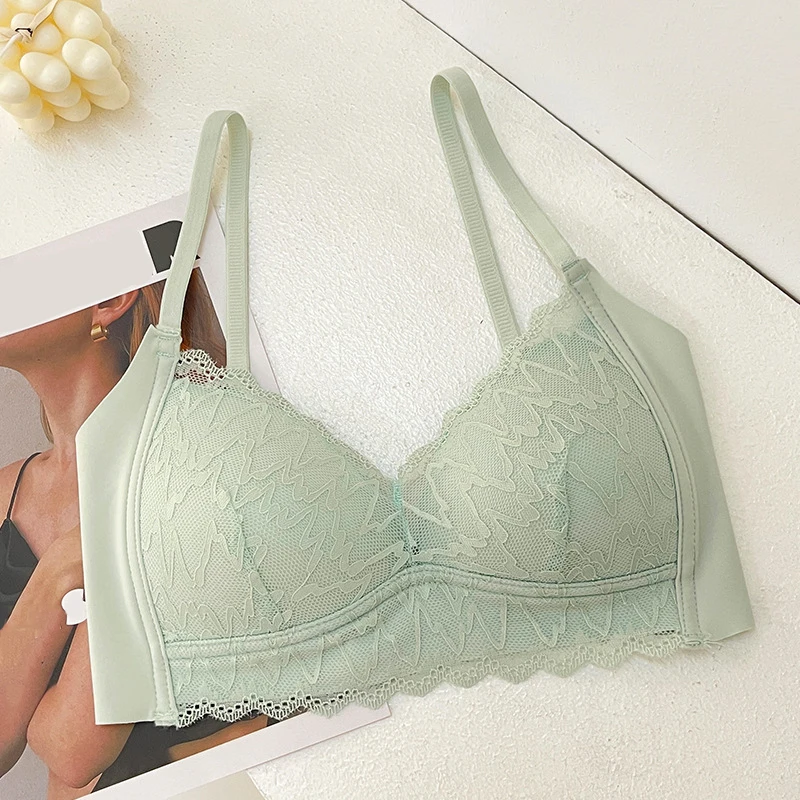 

Women Lace Floral Bras Sexy Triangle Cup Seamless Bralette Tops Ladies Push Up Gather Underwear Lingerie Brassiere
