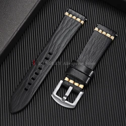 Handcrafted Vintage Italian Leather Watch Strap with Stitching Details - 22mm (Black)