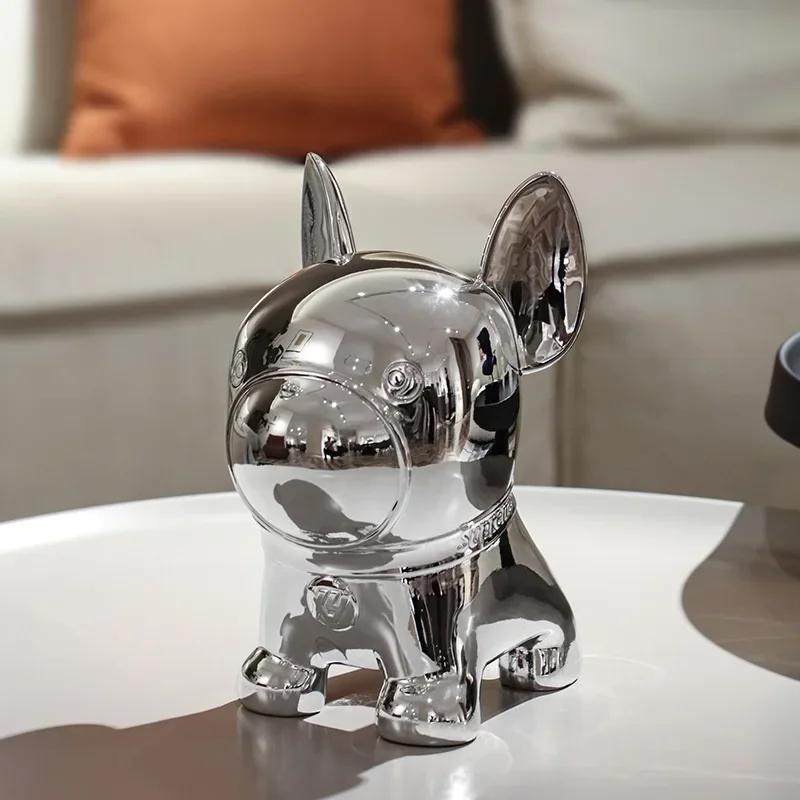 

French Bulldog Statue Electroplated Silver Paper Box Living Room Decoration Ornaments Home Decoration Creative Tissue Box