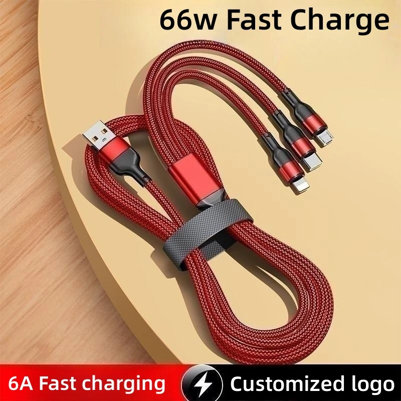 Sbtool 3 in 1 고속 충전 케이블 66W 6A 멀티 포트 USB-C 마이크로 USB 타입-C 데이터 케이블 아이폰 삼성 화웨이용