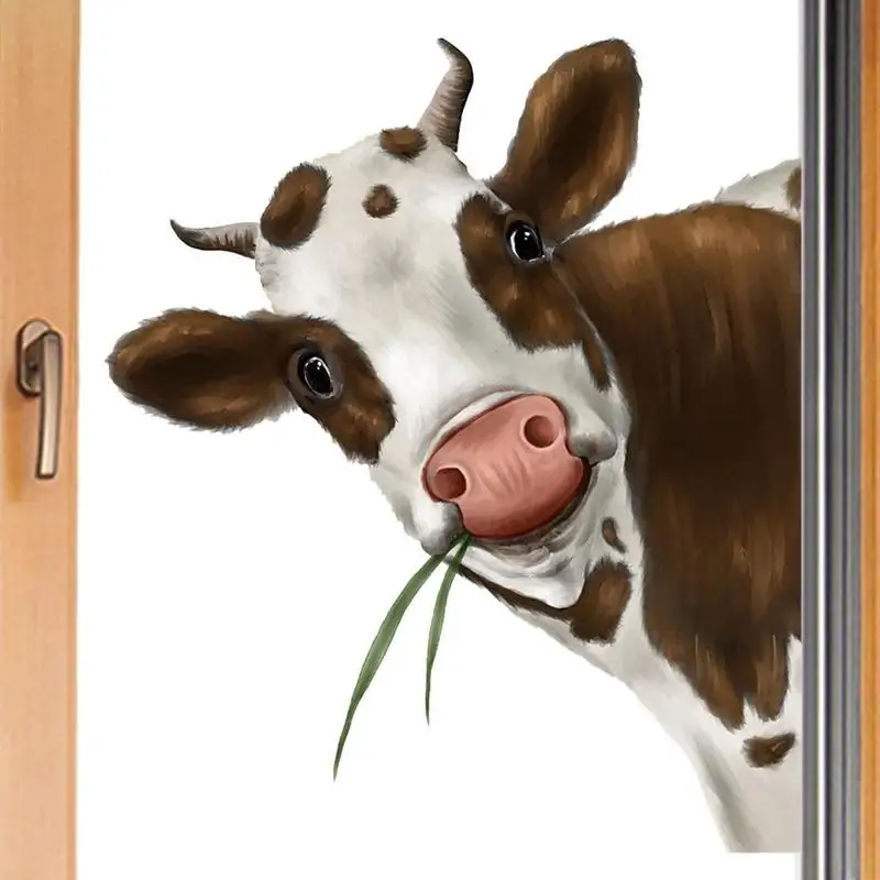 Funny Cow Window Decal Cow Wall Decals Stickers Cow Window Stickers Peeking Cow Wall Sticker Farm Cute Animal Windows Clings