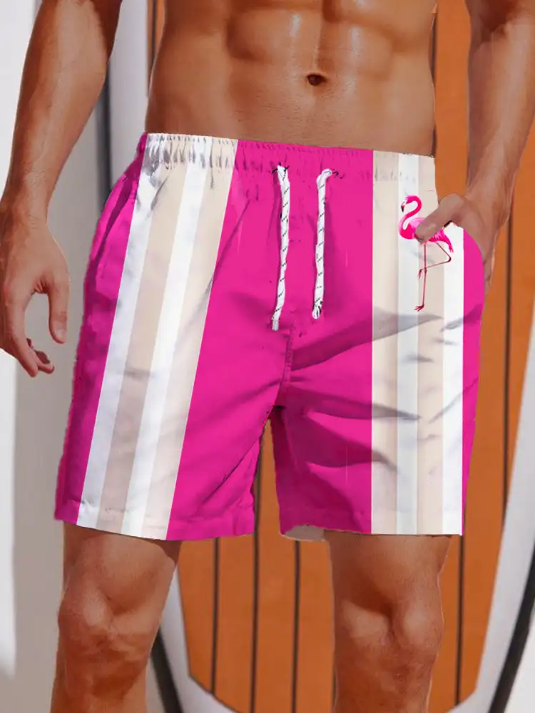 2024 Summer 3D Prints Hawaiian Vacation Style Printing Shorts Men's Casual Board Shorts Swim Trunks Drawstring Breathable Short 2