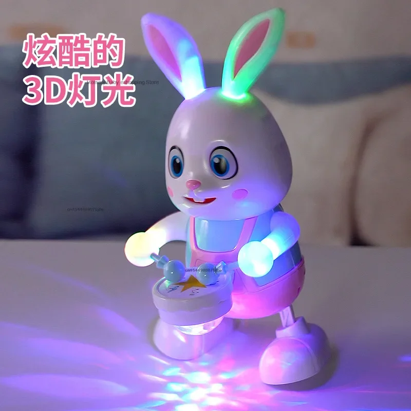 20 Songs Musical Dancing Rabbit Toy with Play The Drum Walking Singing Bunny Moving Toys for Baby with Music Lights for Xms Gift 2