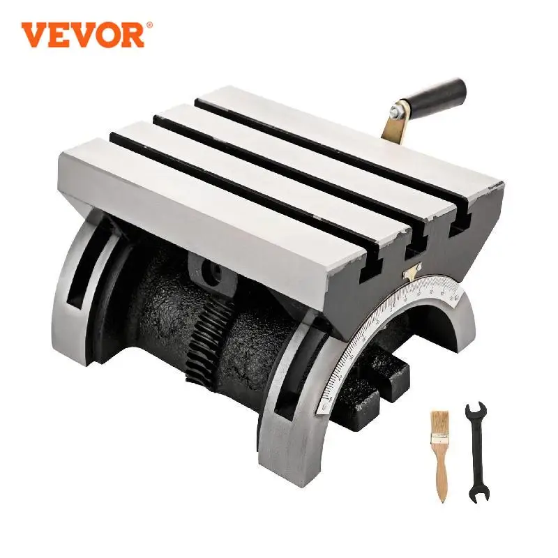 Tilting Milling Table Adjustable Rotary Worktable with 3 T-Slots & Crank Handle for Grinding Milling