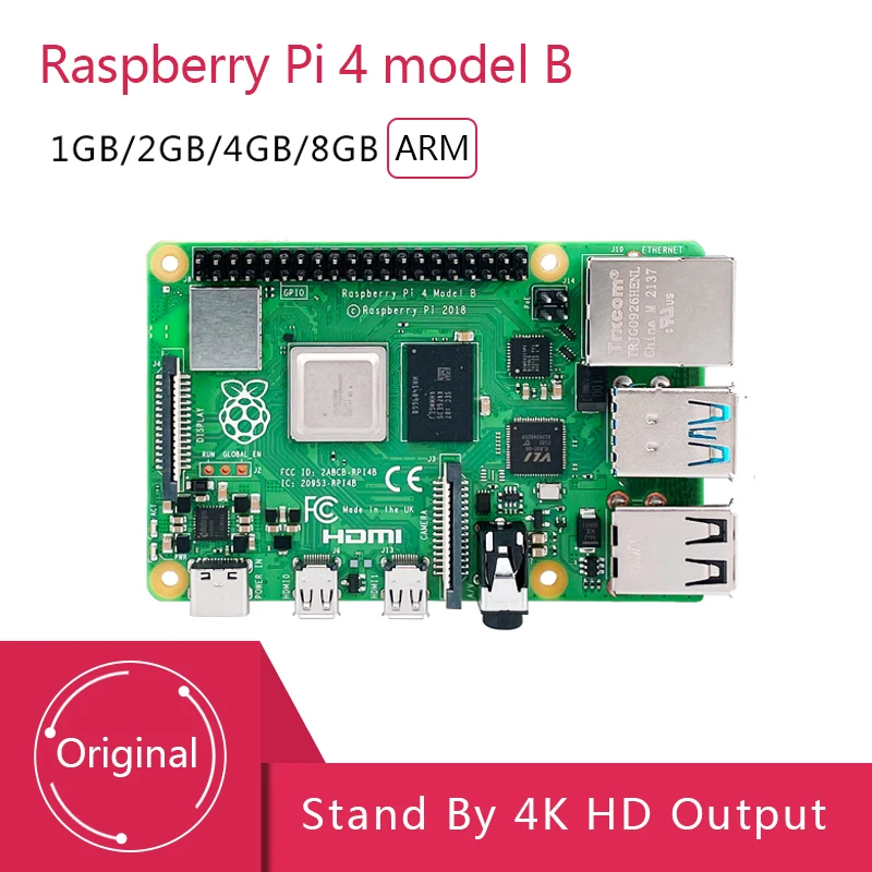 Original Raspberry Pi 4 Model B 4B RAM 1GB 2GB 4GB 8GB Core 1.5Ghz 4K ...