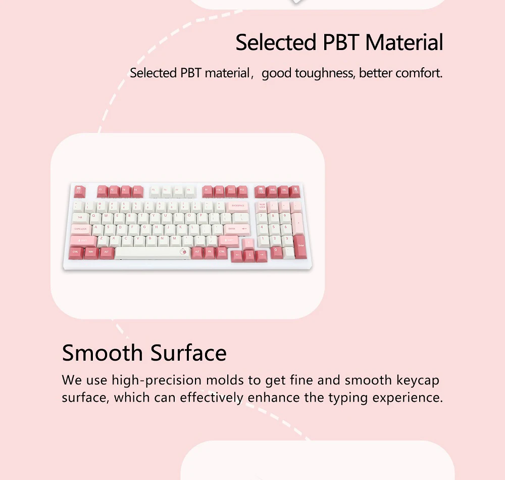 gks cherry profile verão pêssego tintura sub keycap conjunto grosso pbt para teclado tkl ansi rosa