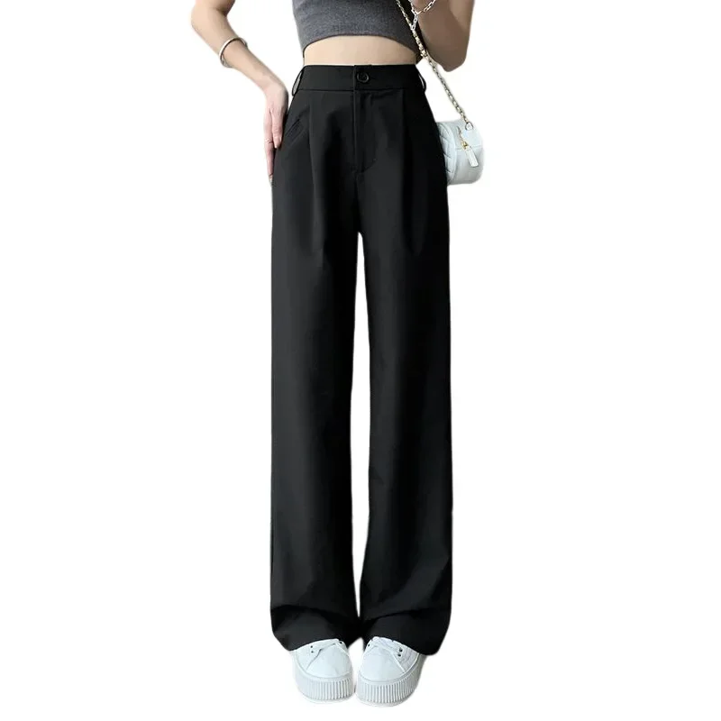 2023 Spring and Autumn New Women's Fashionable and Casual Korean Hanging Design with Straight Leg Wide Legged Pants