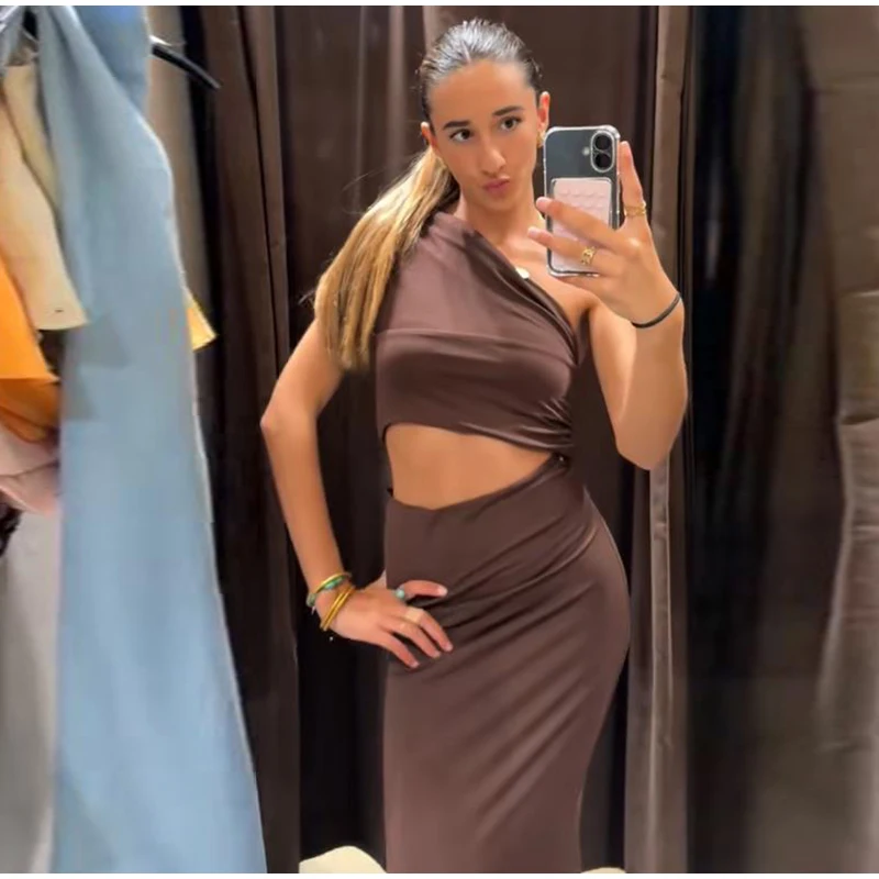 Sexy Slack Kragen Hohl frauen Kleider Schlank Ärmellose Hohe Taille Hüfte Paket Kleider Weibliche Sommer Mode Dame Strand Roben – Detail 8