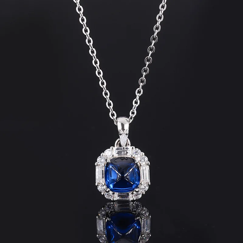 S925 Silver Imitation Colorful Treasure Emerald Green Sugar Tower Blue Treasure Red Treasure Diamond Pendant Necklace 8 * 8