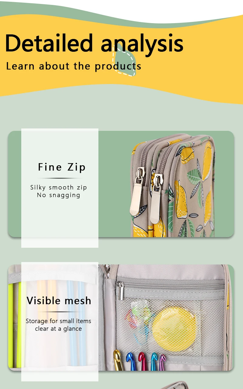 Empty knitting Needles Organizer Yellow Lemon Crochet Hooks Storage Bag Waterproof Rectangle Sewing Tools Accessories Bag