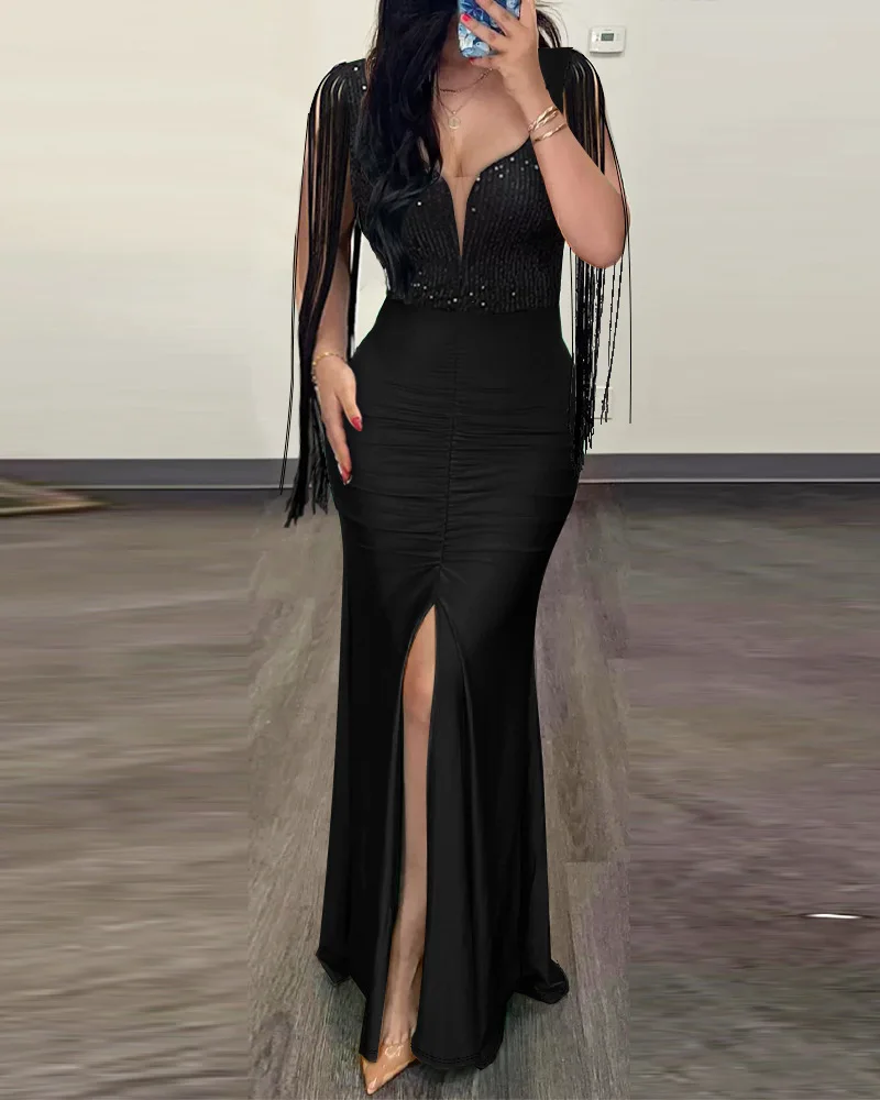 فساتين طويلة للنساء فستان ضيق للحفلات سبليت سليم ت...