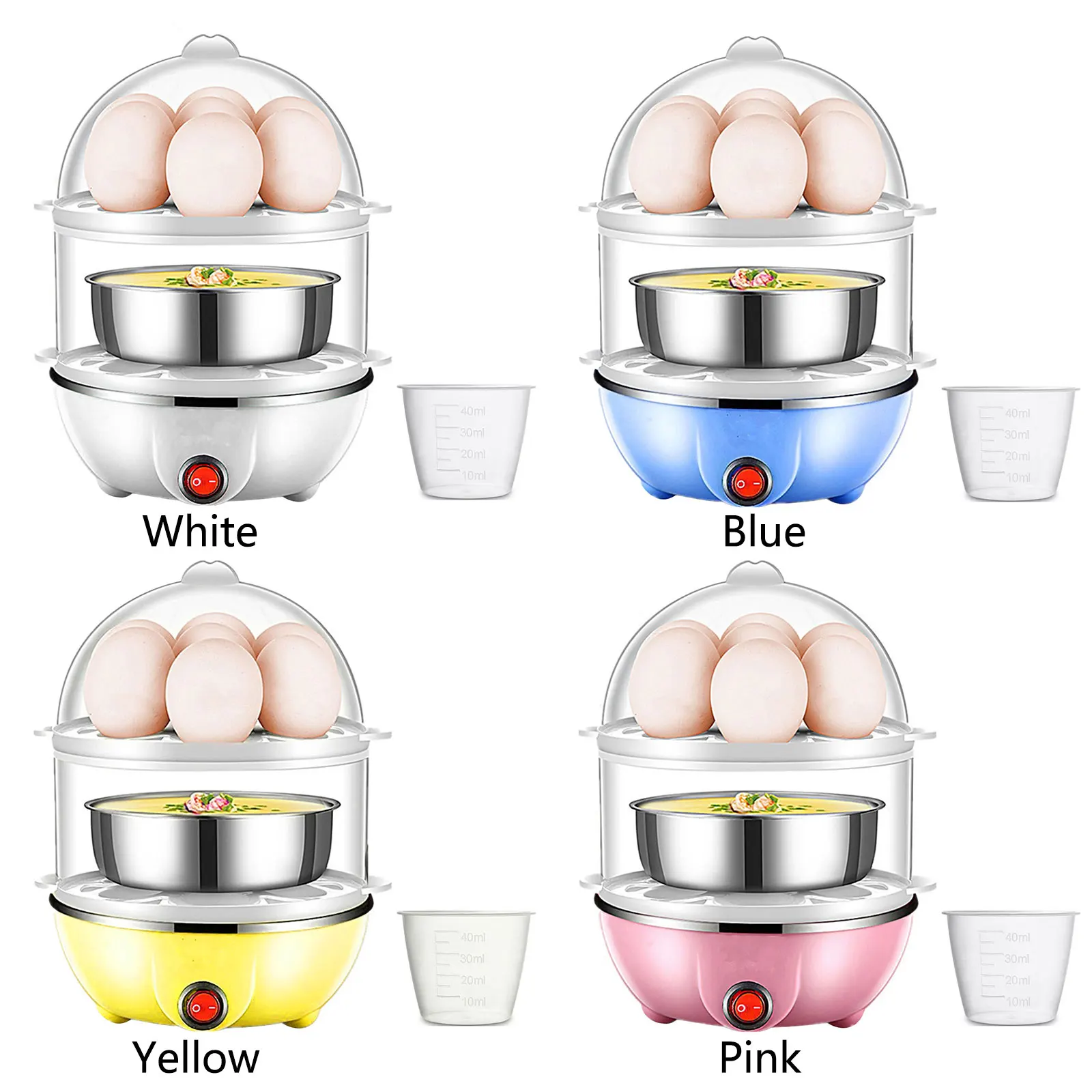 Mini Egg Steamer Multifunctional 2-Layer Egg Custard Steam Cooker Automatic  Power Off US Plug with Measuring Cup Kitchen Tools