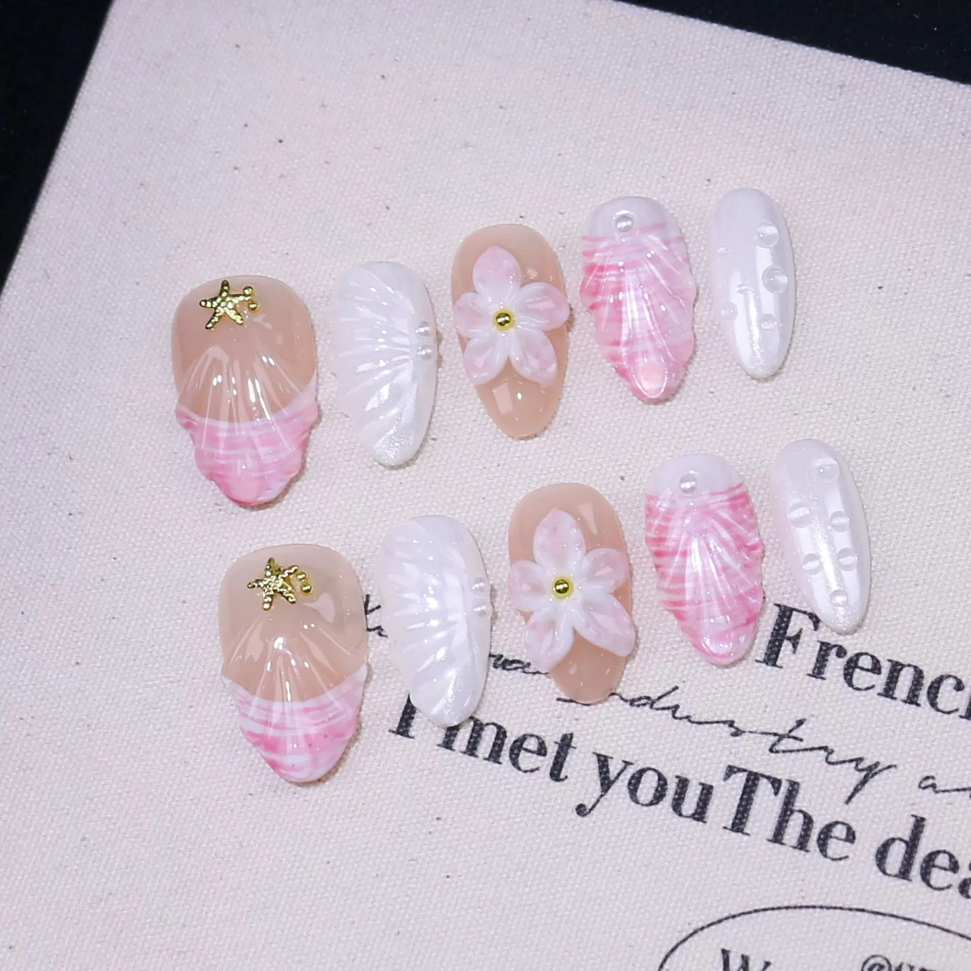10 Pcs Handmade 3d Flower Press On Nails Almond Cat Eye False Nails_voghion.com
