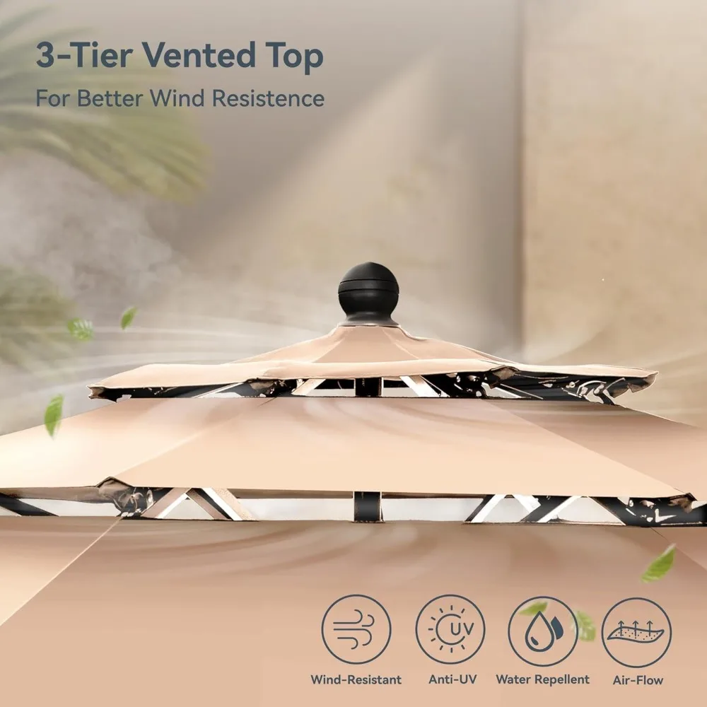 10ft Patio Umbrellas, Outdoor 3 Tier Vented Large Market Table Umbrella with 8 Sturdy Ribs and 1.5" Umbrellla Pole 3