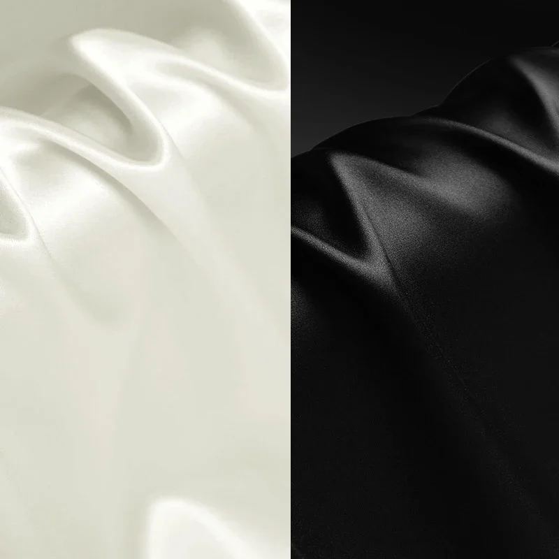 

140CM Wide 30MM Black White Heavy Silk Crepe Satin Plain Fabric for Spring Summer Dress Jacket Clothes Pants F046