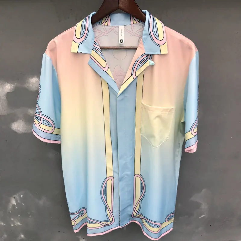 

Рубашка мужская с контрастным принтом, Повседневная Уличная одежда с короткими рукавами, модная китайская рубашка, лето 2023