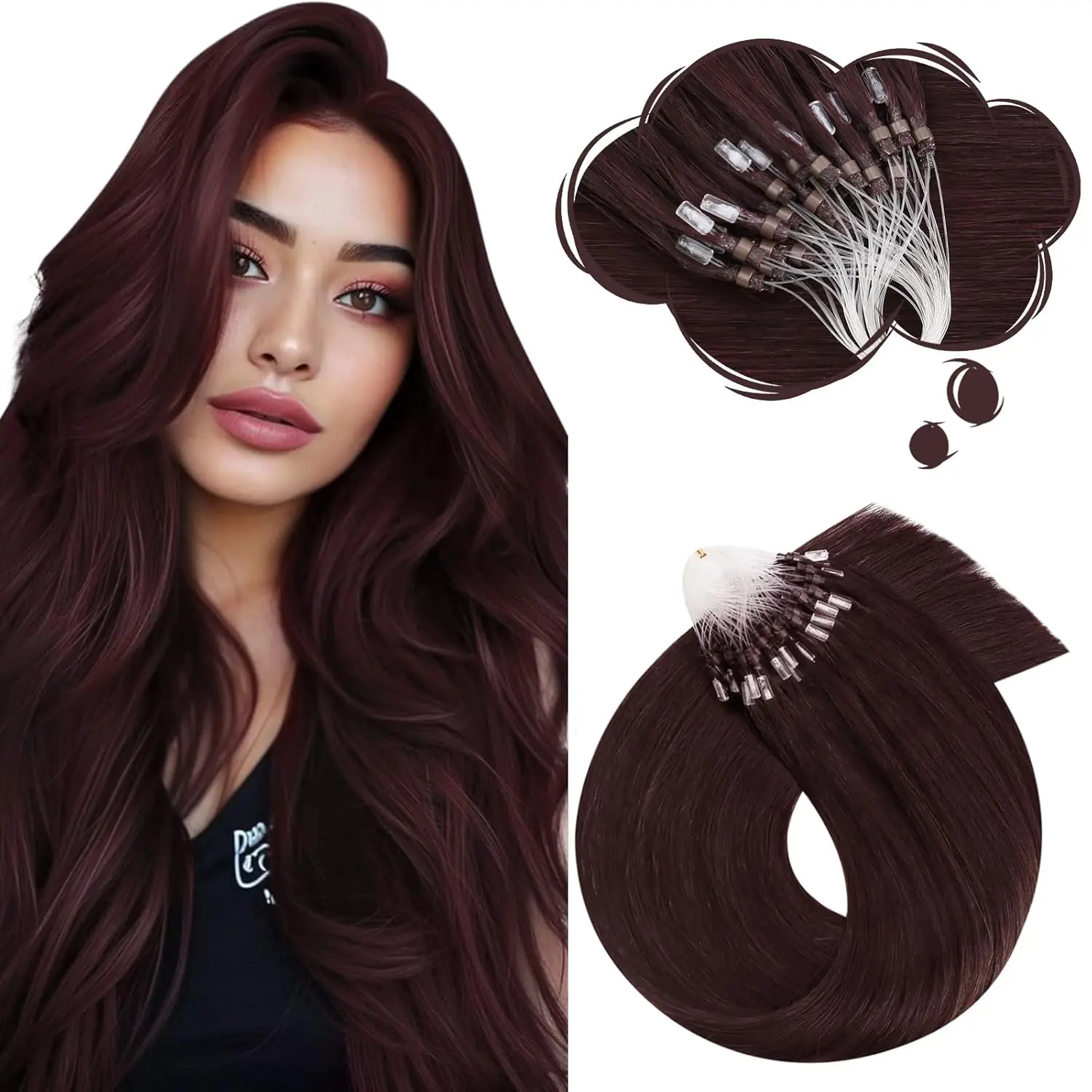 Moresoo Micro Ring Hair Extensions Real Human Hair Natural Straight Pure Color 50G & 100G Micro Beads Extensions