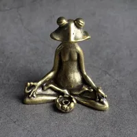 Antique Brass Meditation Zen Frog Statue Ornament Copper Animal Sculpture Incense Burner Home Desk Decorations Tea Pet