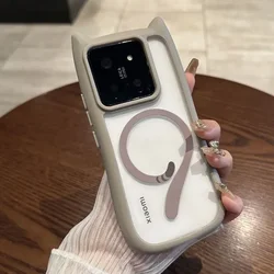 Luxury Magnetic Cat Ear Clear Case - Shockproof & Wireless Charging Cover - Redmi Note13Pro 5G (Grey)