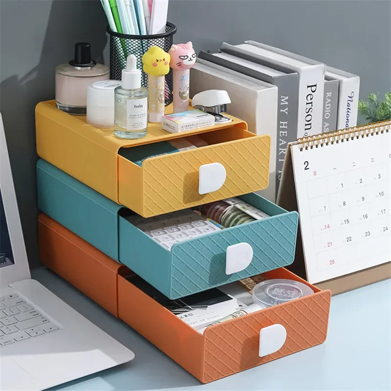 Drawer Type Desktop Storage Box Cosmetics Student Dormitory Stationery Sorting Box Desk Office Desk Shelf Desk Drawer Storage