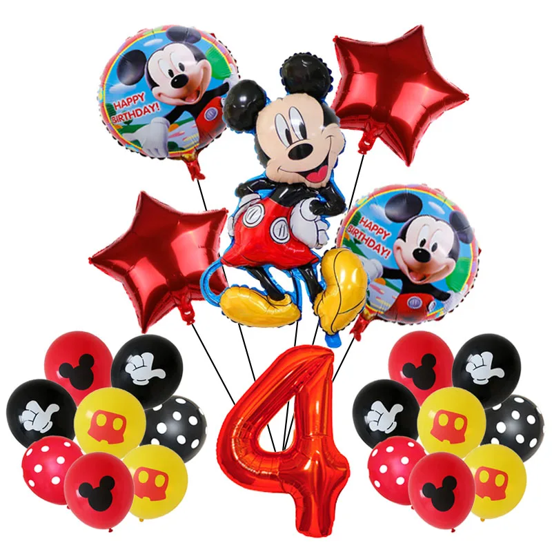 thumbnail image 1 of Juego de 14 globos con números de Mickey Mouse y sus amigos de Disney, decoración para fiestas de cumpleaños y baby shower, suministros para regalos de niños, 1 of 5