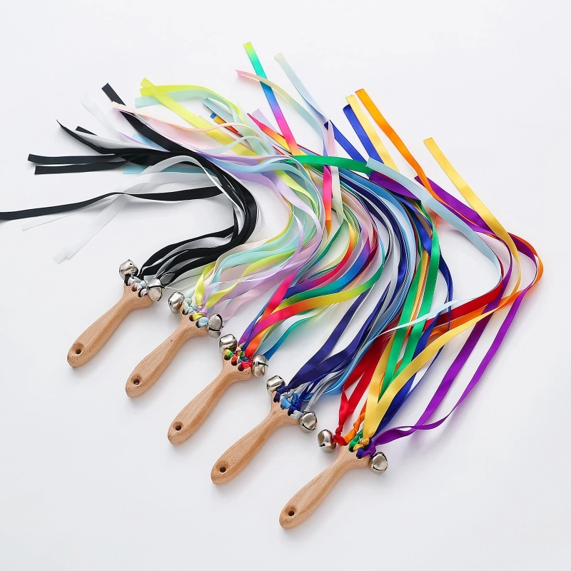 

Montessori Wooden Printed Ribbon Rattle Hand Baby Sensory Shower Gift