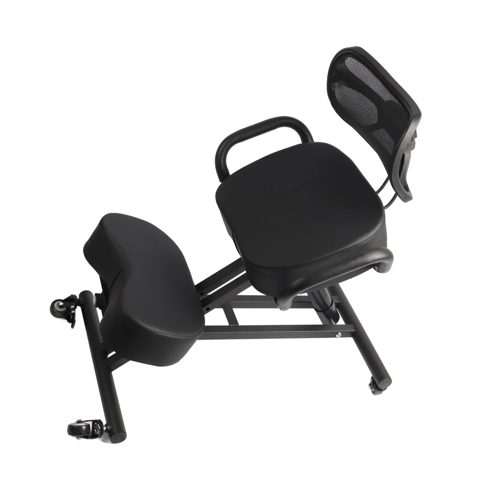 Höhenverstellbarer, ergonomischer, atmungsaktiver Kniestuhl mit Rückenstütze und Lederkissen. Kniestuhl. Orthopädischer Hocker