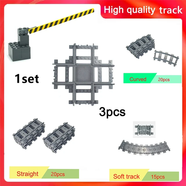Train Tracks Building Block City Train Station Cross Track Soft Rail Straight Curved Rails Brick Compatible All Brands Railway 1