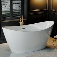 67" Acrylic Freestanding Bathtub Soaking with Brushed Nickel Drain and Overflow Included，SPA Tub Modern Stand Alone Bathtubs 2