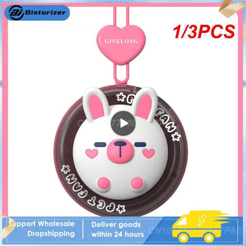 

1/3PCS Mini Rechargeable Cartoon Animal Hanging Neck Fan USB Portable Leafless Low Noise Small Fan for Summer Students