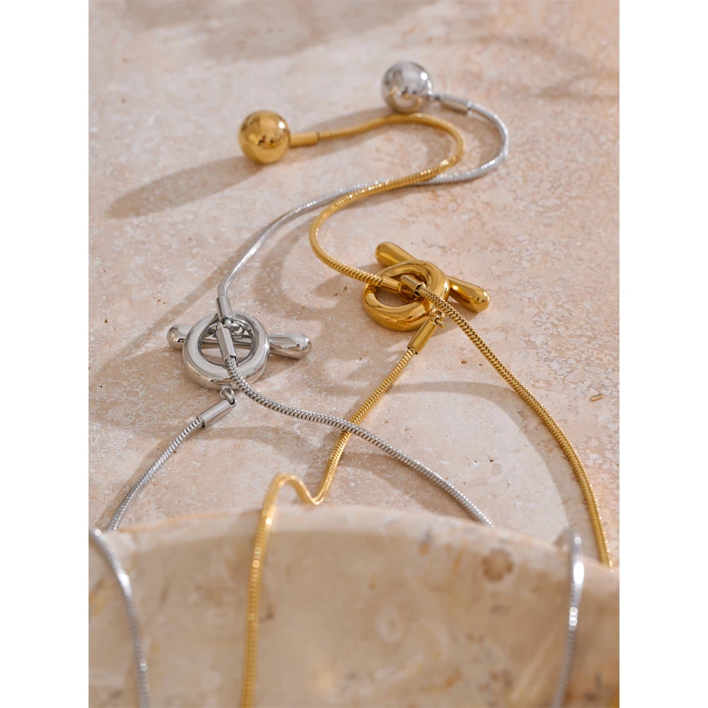 Yhpup Stainless Steel Long Chain Ball Drop Necklace