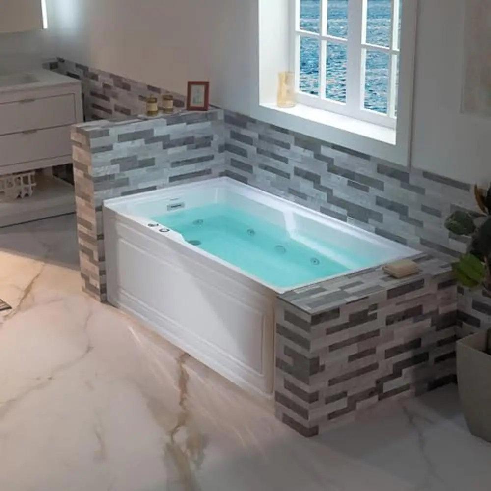 60" White Alcove Acrylic Jetted Tub with Heated Soaking and LED Lights Left Drain BS6030L 3