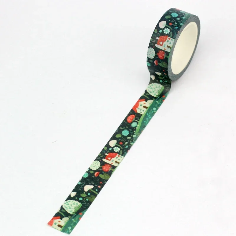 NEW 1PC 10M Red Houses and Trees Mushroom Snowflake Washi Tapes for Scrapbooking Planner Masking Tape Cute Stationery 3