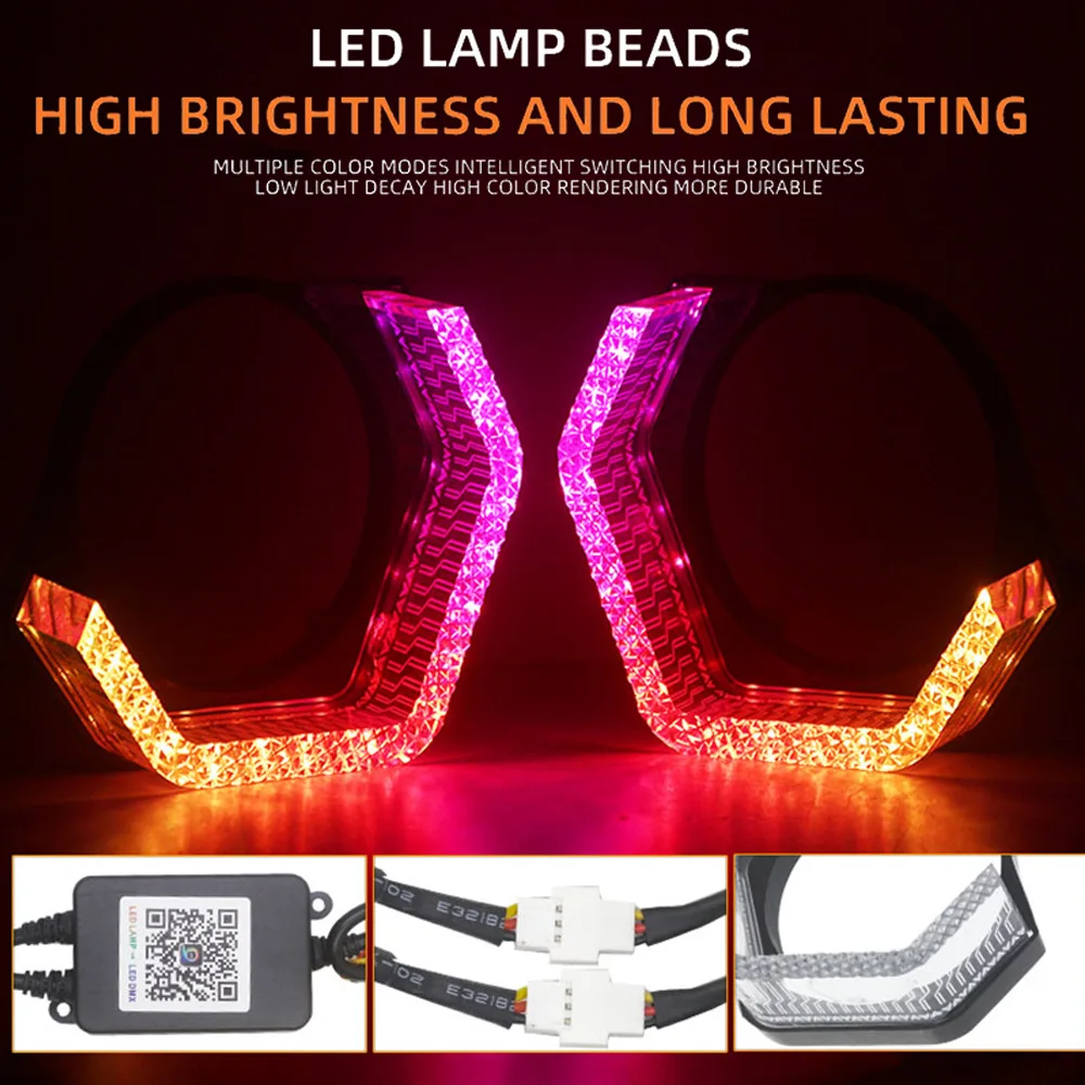 รูปสินค้า ไฟหน้า LED ขนาดใหญ่ 2.5/3 นิ้ว พร้อมวงแหวน RGB ควบคุมผ่านแอพ