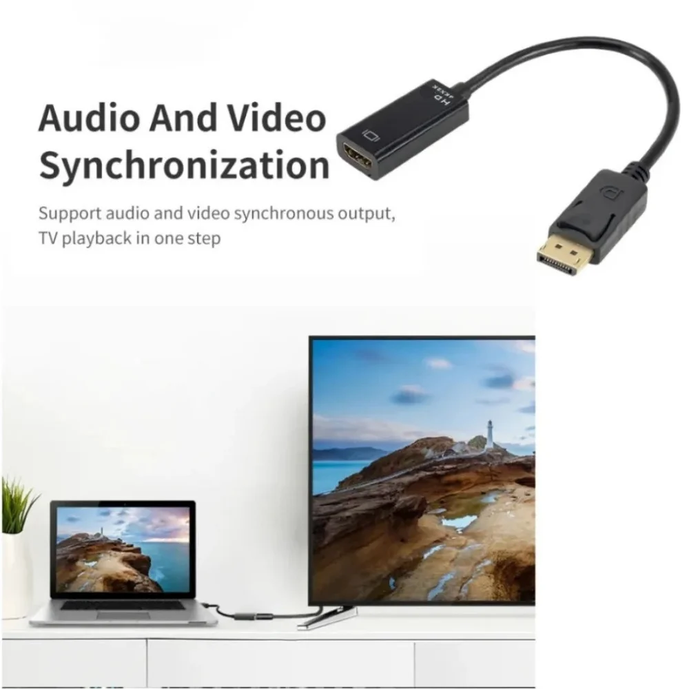 DP to HDMI Adapter Converter 4K 1080P Male to Female DisplayPort to HDMI-Compatible Video Audio Adapter Cable for PC TV Laptop