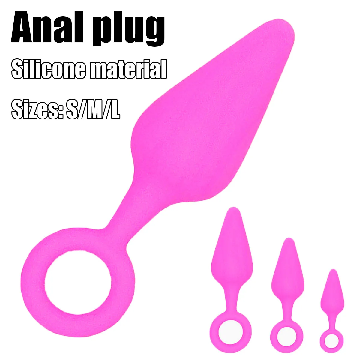 Silikon-Analplug-Set mit Ringgriff, weicher Buttplug-Trainer für Anfänger für Erwachsene, rosa, glattes Analspielzeug in den Größen S/M/L