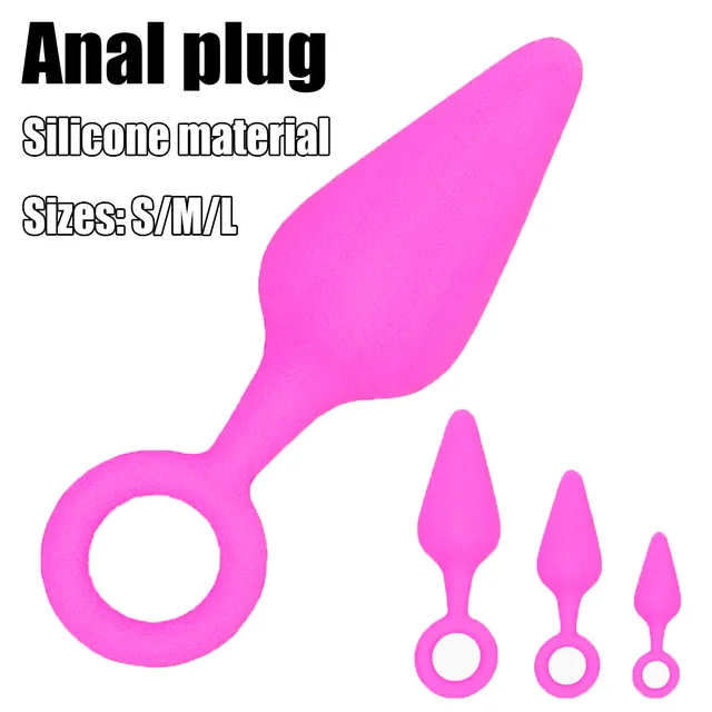 Silikon-Analplug-Set mit Ringgriff, weicher Buttplug-Trainer für Anfänger für Erwachsene, rosa, glattes Analspielzeug in den Größen S/M/L