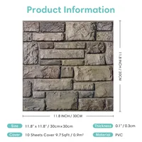 10 ชิ้น 3D Faux หิน Peel และ Stick ผนังแผง, Self Adhesive กระเบื้องห้องครัว Backsplash, 3D สติ๊กเกอร์ติดผนังสติกเกอร์ 30 ซม. x 30 ซม. 4