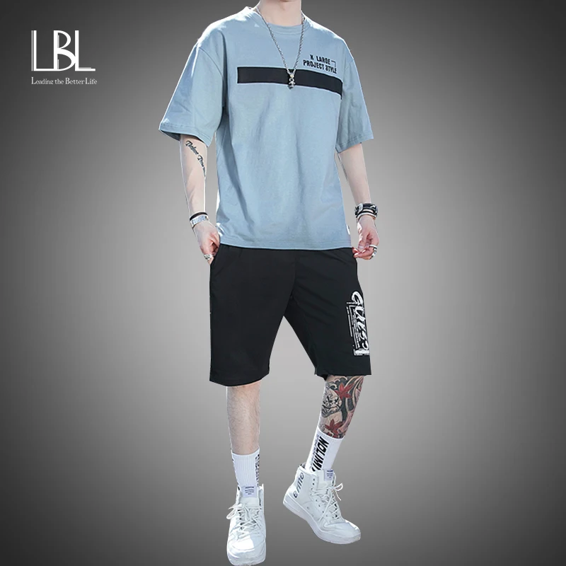 Summer Two Piece Set Men Printed Mens Tracksuit T-Shirt + Shorts Suit 2022 Round Neck Breathable Casual Wear Chandals Hombre |