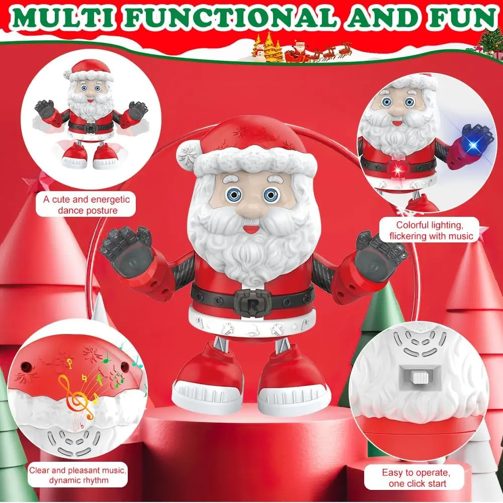 Cartoon Electric Santa Claus Toy Decor Christmas Singing Dancing With LED Light   AA Battery Operated Funny Gift For Kids 3