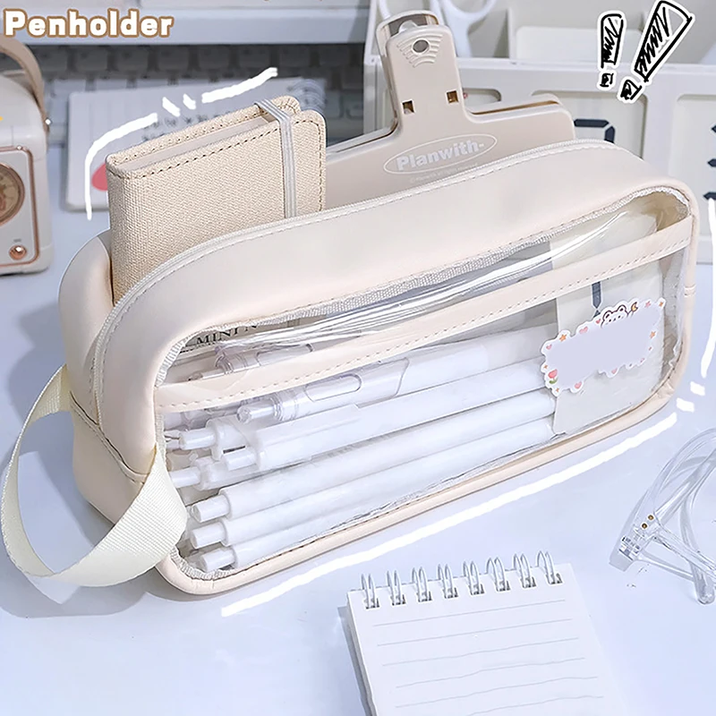 Astuccio Trasparente Grande Capacità Impermeabile Porta Cancelleria Scolastica Portatile Contenitore per Materiali Artistici Stile INS Borsa Porta Penne - immagine 5