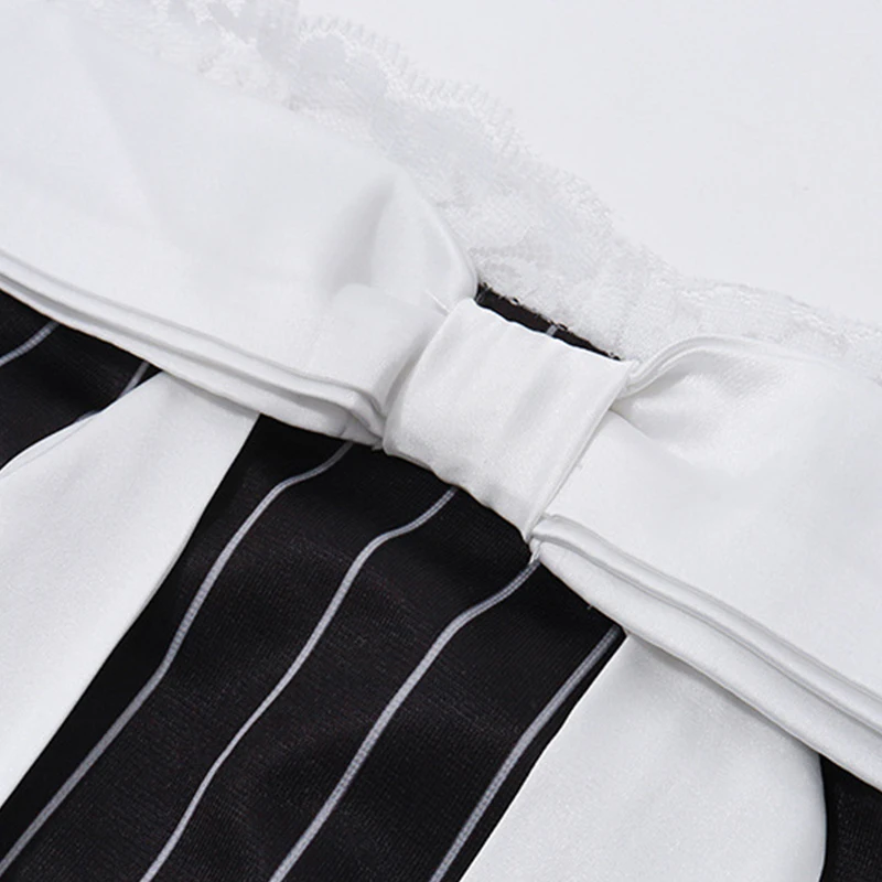y2k Dress 2000s Women Striped Lace Stitching Off Shoulder Sleeveless Bodycon Short Dress with Bow Decor Party Dresses