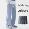 Spring Autumn New Men's Jeans Japanese Vintage Elastic Waist Casual Straight-leg Pants Trendy Wide-leg Trousers Loose Fit